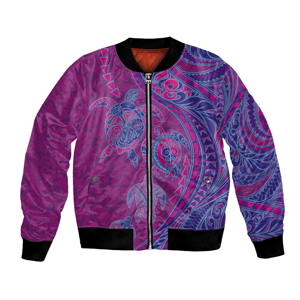 Hawaiian Turtles and Polynesian Art Tattoo Bomber Jacket Cerise