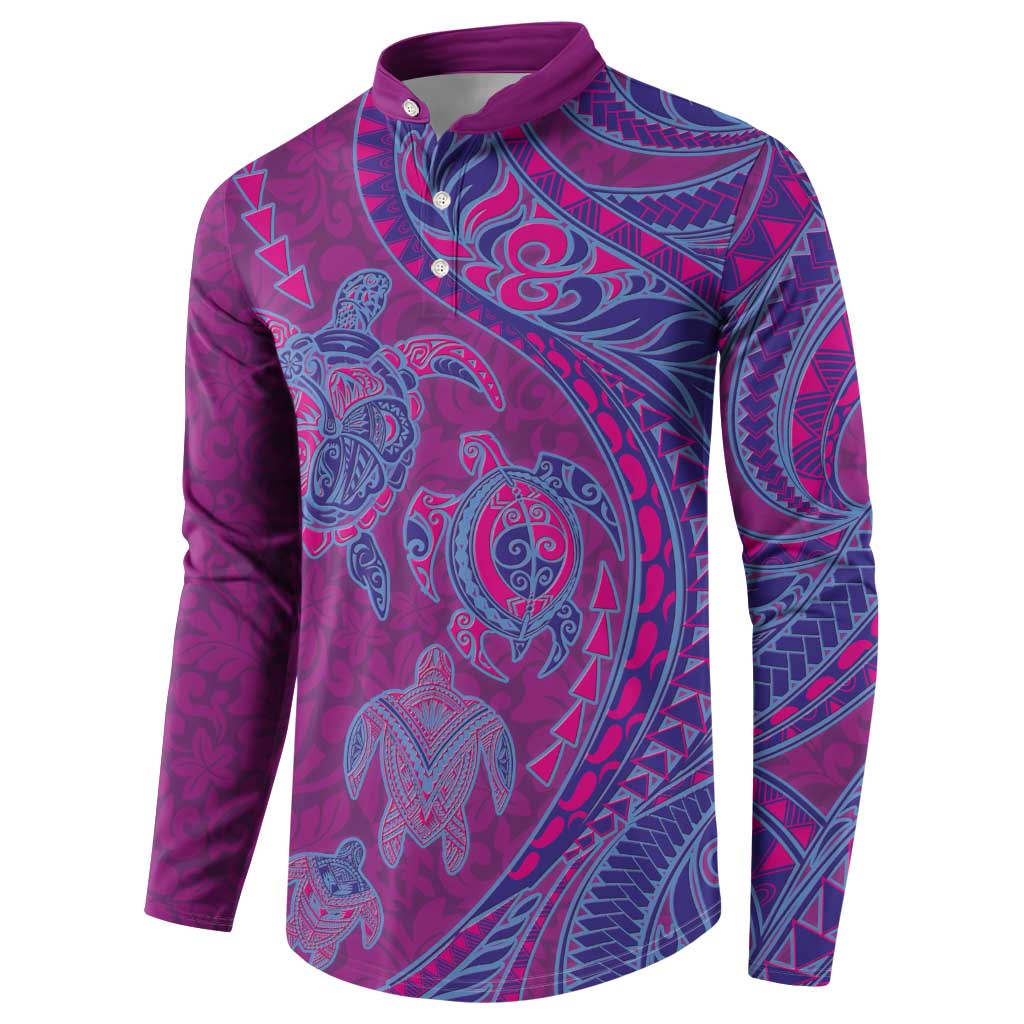 Hawaiian Turtles and Polynesian Art Tattoo Button Sweatshirt Cerise LT03 - Polynesian Pride