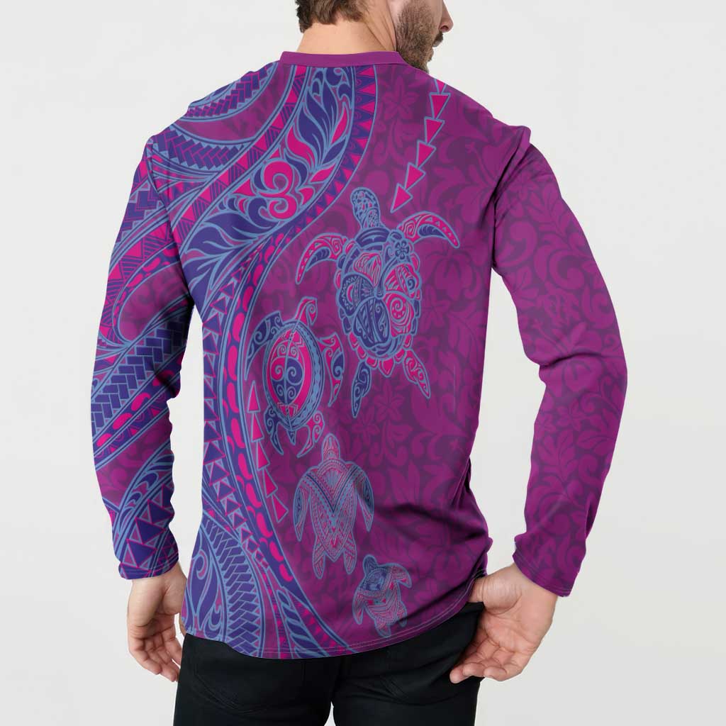 Hawaiian Turtles and Polynesian Art Tattoo Button Sweatshirt Cerise LT03 - Polynesian Pride