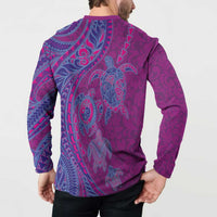Hawaiian Turtles and Polynesian Art Tattoo Button Sweatshirt Cerise LT03 - Polynesian Pride