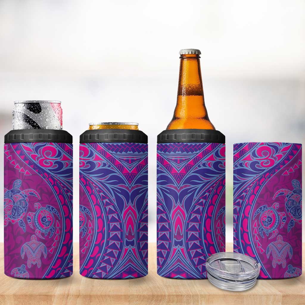 Hawaiian Turtles and Polynesian Art Tattoo 4 in 1 Can Cooler Tumbler Cerise