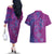 Hawaiian Turtles and Polynesian Art Tattoo Couples Matching Off The Shoulder Long Sleeve Dress and Hawaiian Shirt Cerise