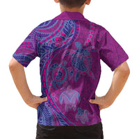 Hawaiian Turtles and Polynesian Art Tattoo Family Matching Long Sleeve Bodycon Dress and Hawaiian Shirt Cerise