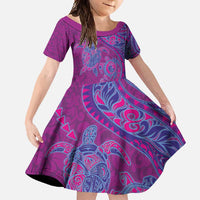 Hawaiian Turtles and Polynesian Art Tattoo Family Matching Long Sleeve Bodycon Dress and Hawaiian Shirt Cerise