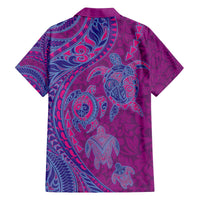 Hawaiian Turtles and Polynesian Art Tattoo Family Matching Off The Shoulder Long Sleeve Dress and Hawaiian Shirt Cerise