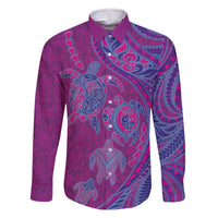 Hawaiian Turtles and Polynesian Art Tattoo Family Matching Off The Shoulder Long Sleeve Dress and Hawaiian Shirt Cerise
