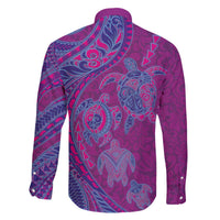 Hawaiian Turtles and Polynesian Art Tattoo Family Matching Off The Shoulder Long Sleeve Dress and Hawaiian Shirt Cerise