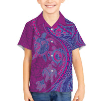 Hawaiian Turtles and Polynesian Art Tattoo Family Matching Off The Shoulder Long Sleeve Dress and Hawaiian Shirt Cerise