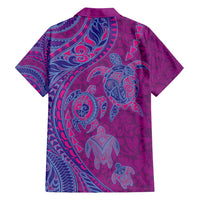 Hawaiian Turtles and Polynesian Art Tattoo Family Matching Off Shoulder Maxi Dress and Hawaiian Shirt Cerise