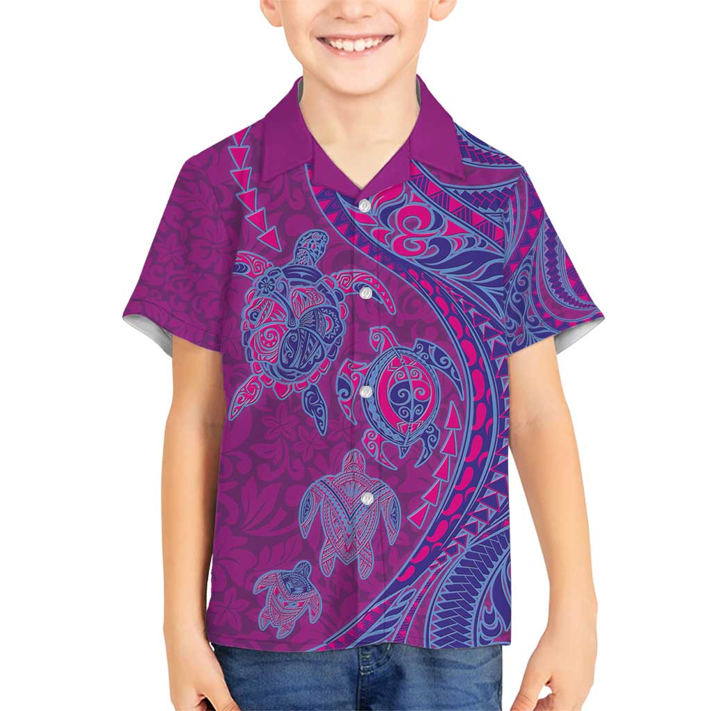 Hawaiian Turtles and Polynesian Art Tattoo Family Matching Puletasi and Hawaiian Shirt Cerise