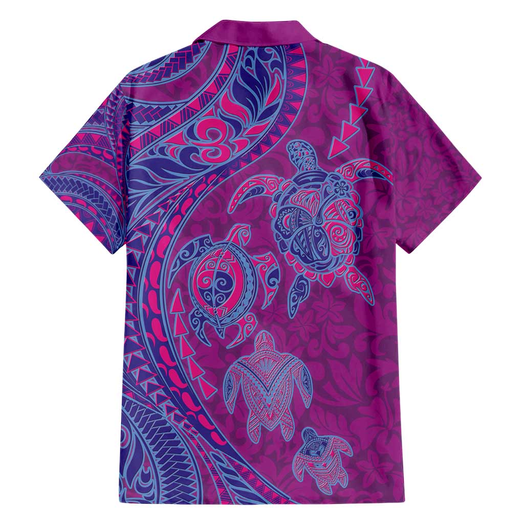 Hawaiian Turtles and Polynesian Art Tattoo Family Matching Short Sleeve Bodycon Dress and Hawaiian Shirt Cerise
