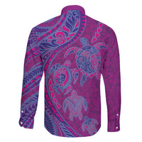 Hawaiian Turtles and Polynesian Art Tattoo Family Matching Short Sleeve Bodycon Dress and Hawaiian Shirt Cerise