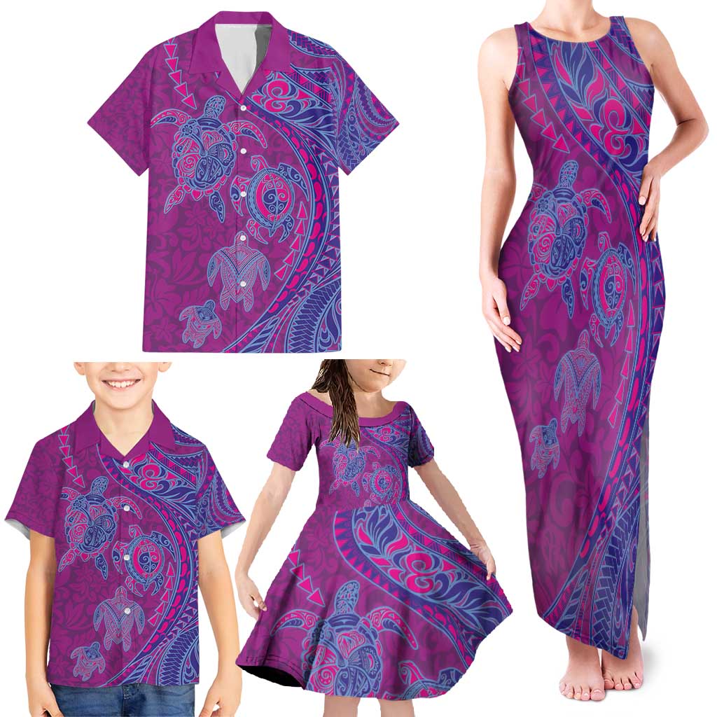 Hawaiian Turtles and Polynesian Art Tattoo Family Matching Tank Maxi Dress and Hawaiian Shirt Cerise LT03 - Polynesian Pride