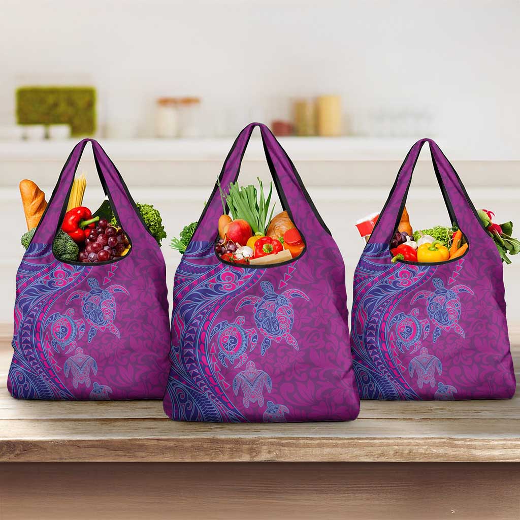 Hawaiian Turtles and Polynesian Art Tattoo Grocery Bag Cerise LT03 3-pack One Size Pink - Polynesian Pride