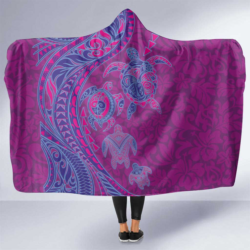 Hawaiian Turtles and Polynesian Art Tattoo Hooded Blanket Cerise LT03 One Size Pink - Polynesian Pride