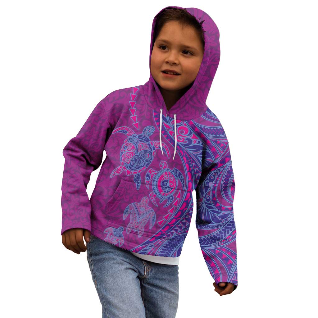 Hawaiian Turtles and Polynesian Art Tattoo Kid Hoodie Cerise