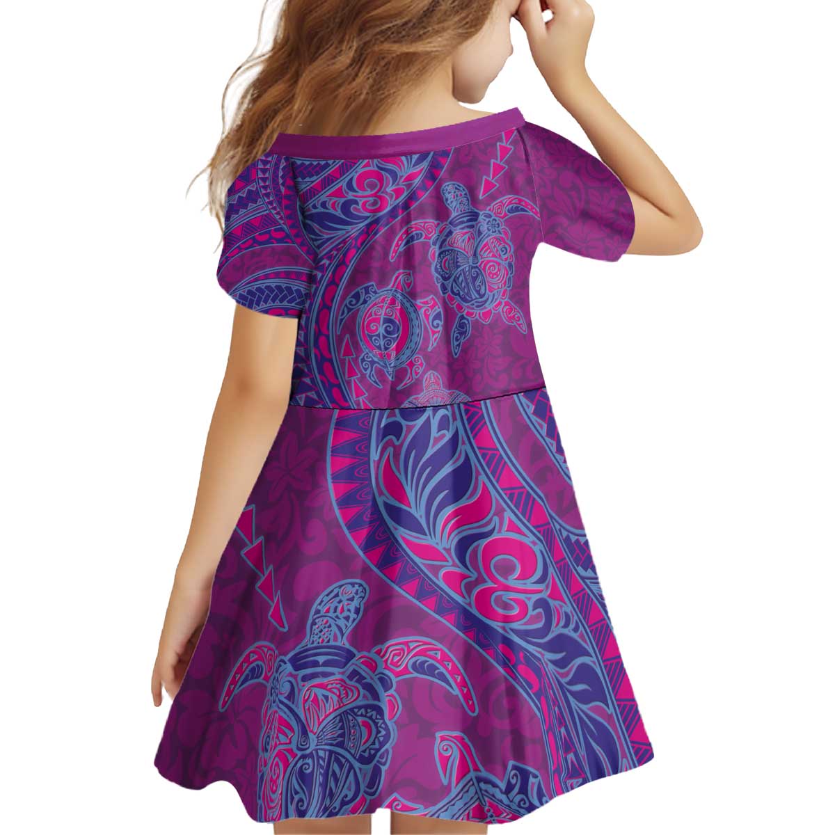 Hawaiian Turtles and Polynesian Art Tattoo Kid Short Sleeve Dress Cerise LT03 - Polynesian Pride