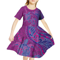 Hawaiian Turtles and Polynesian Art Tattoo Kid Short Sleeve Dress Cerise LT03 - Polynesian Pride