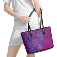Hawaiian Turtles and Polynesian Art Tattoo Leather Tote Bag Cerise