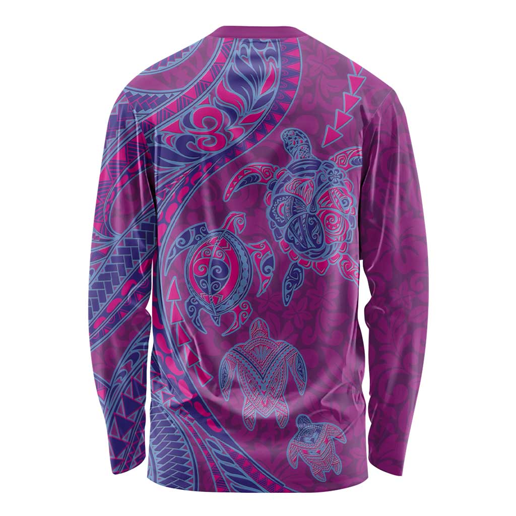 Hawaiian Turtles and Polynesian Art Tattoo Long Sleeve Shirt Cerise LT03 - Polynesian Pride
