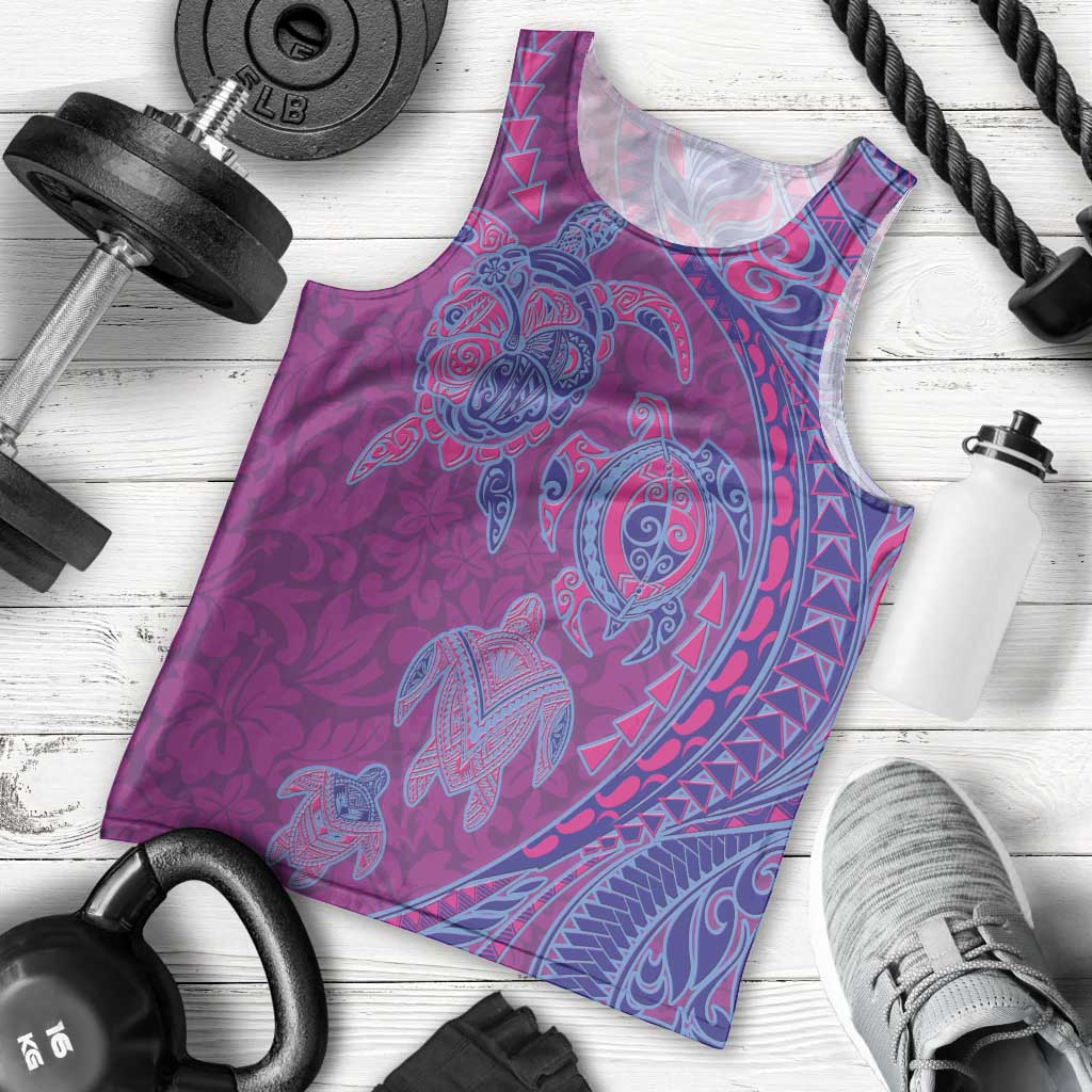Hawaiian Turtles and Polynesian Art Tattoo Men Tank Top Cerise LT03 - Polynesian Pride