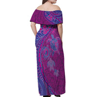 Hawaiian Turtles and Polynesian Art Tattoo Off Shoulder Maxi Dress Cerise