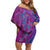 Hawaiian Turtles and Polynesian Art Tattoo Off Shoulder Short Dress Cerise