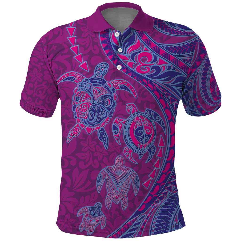 Hawaiian Turtles and Polynesian Art Tattoo Polo Shirt Cerise