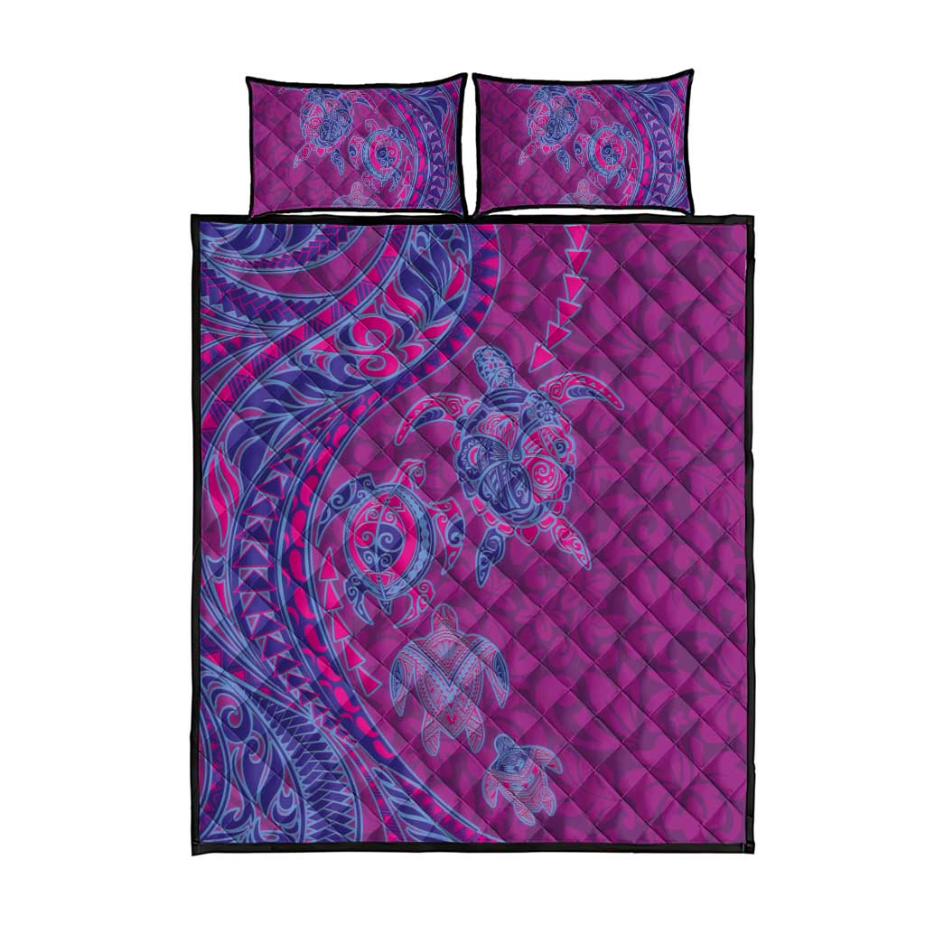 Hawaiian Turtles and Polynesian Art Tattoo Quilt Bed Set Cerise