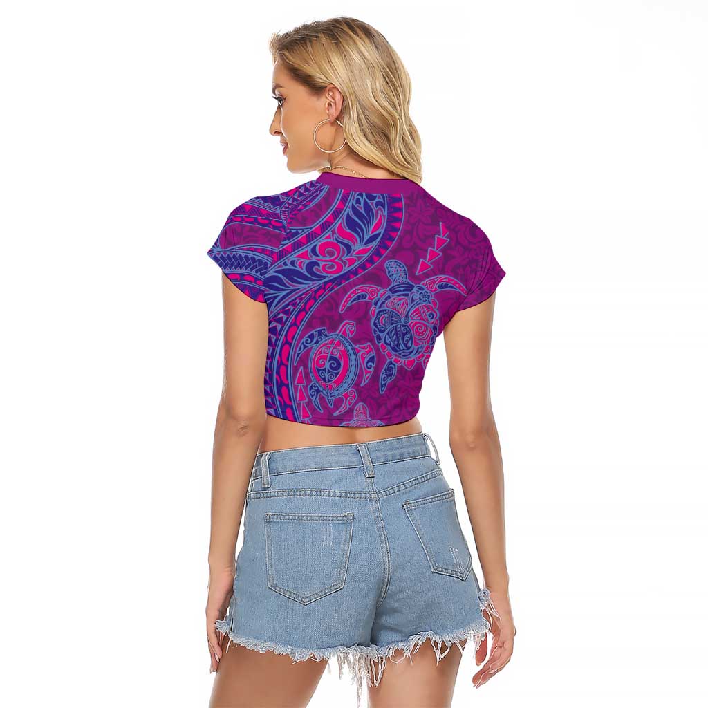 Hawaiian Turtles and Polynesian Art Tattoo Raglan Cropped T Shirt Cerise