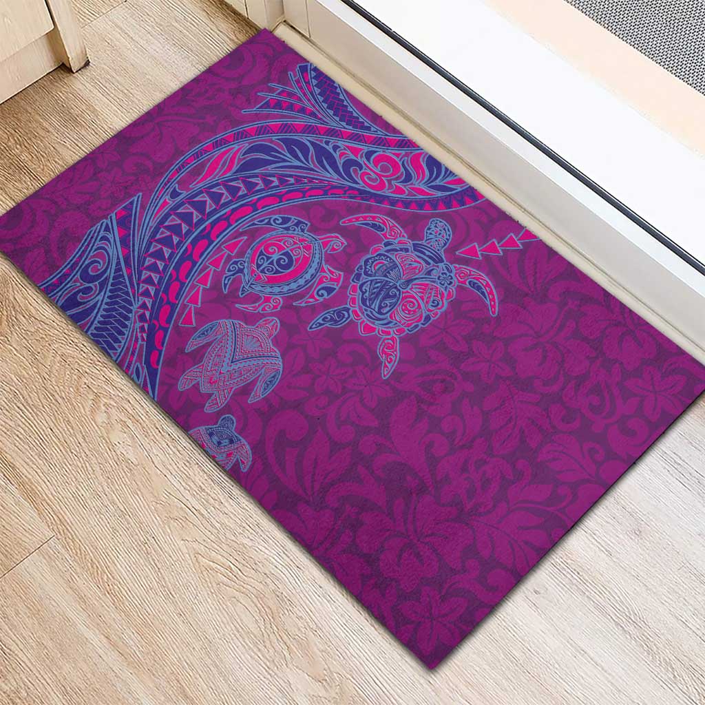 Hawaiian Turtles and Polynesian Art Tattoo Rubber Doormat Cerise