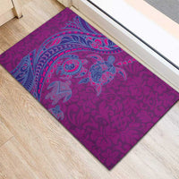 Hawaiian Turtles and Polynesian Art Tattoo Rubber Doormat Cerise
