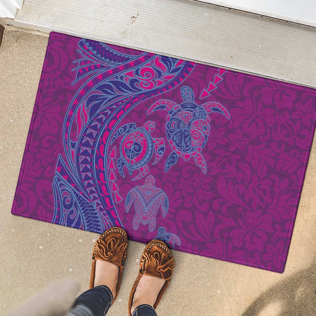 Hawaiian Turtles and Polynesian Art Tattoo Rubber Doormat Cerise