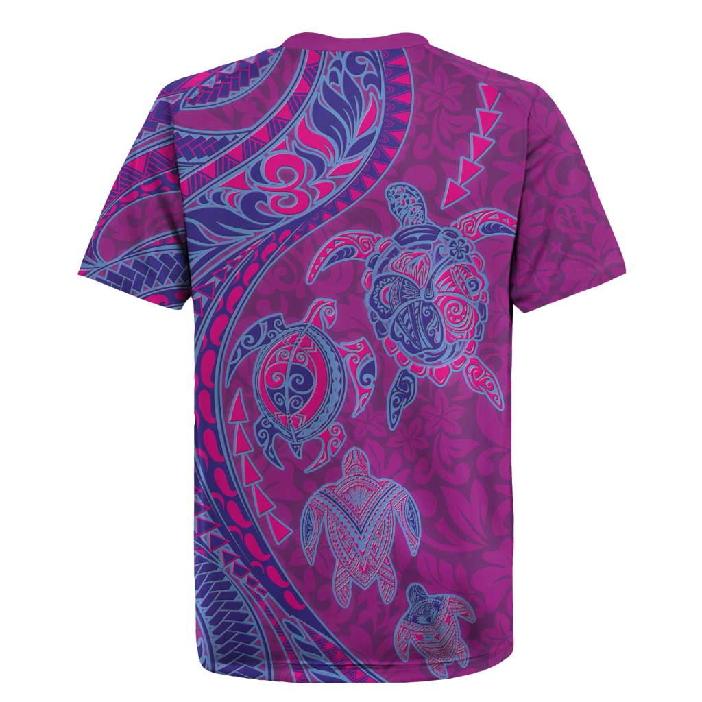 Hawaiian Turtles and Polynesian Art Tattoo Rugby Jersey Cerise