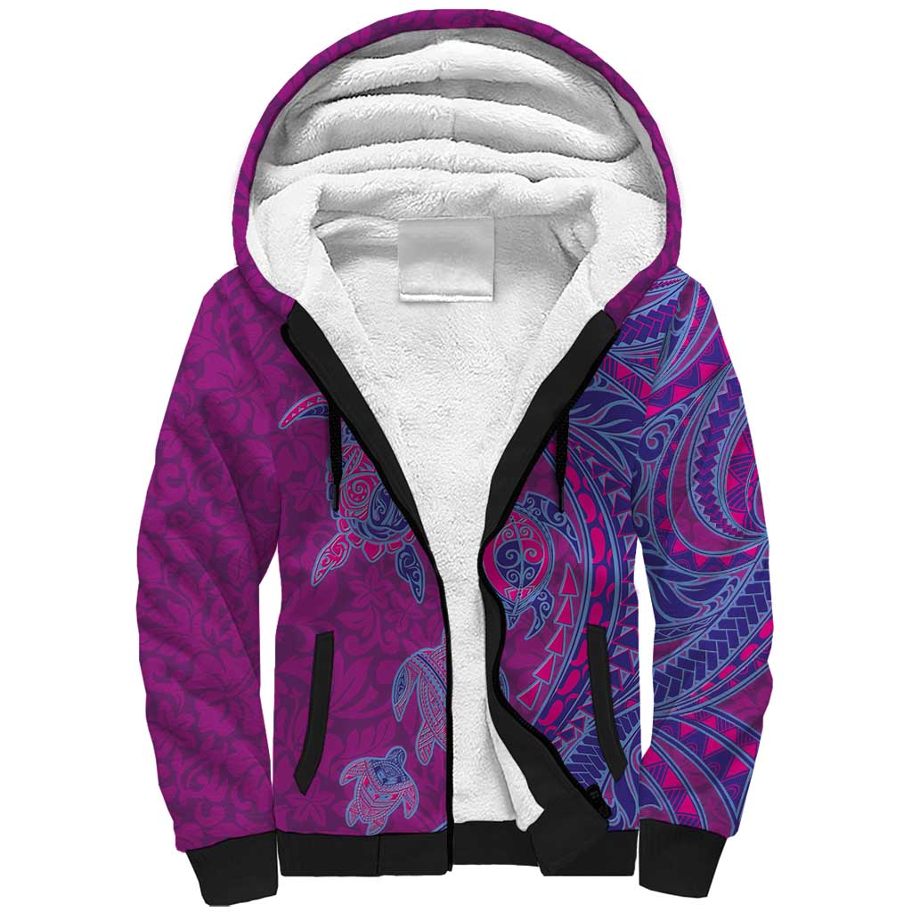 Hawaiian Turtles and Polynesian Art Tattoo Sherpa Hoodie Cerise LT03 Unisex Pink - Polynesian Pride