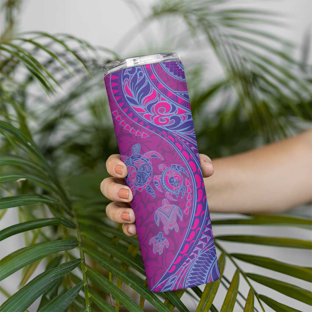 Hawaiian Turtles and Polynesian Art Tattoo Skinny Tumbler Cerise