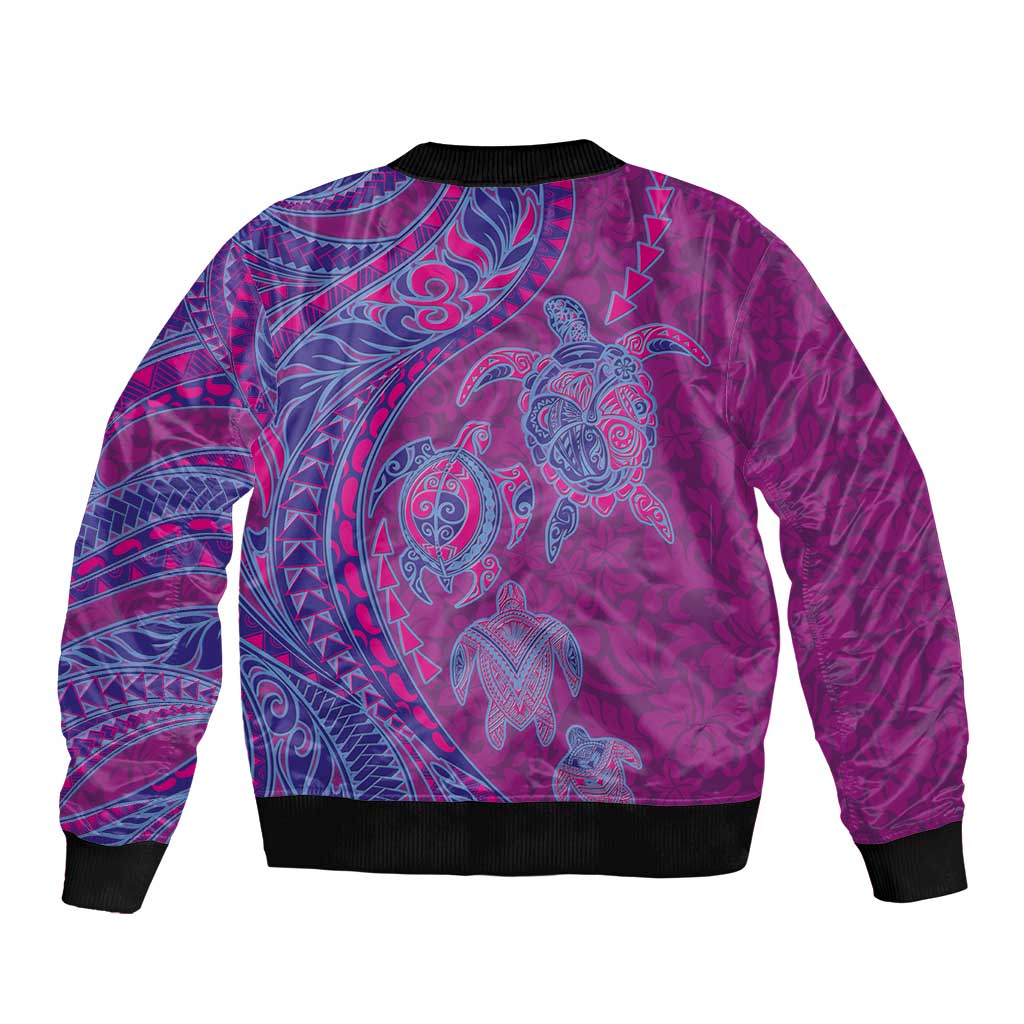 Hawaiian Turtles and Polynesian Art Tattoo Sleeve Zip Bomber Jacket Cerise