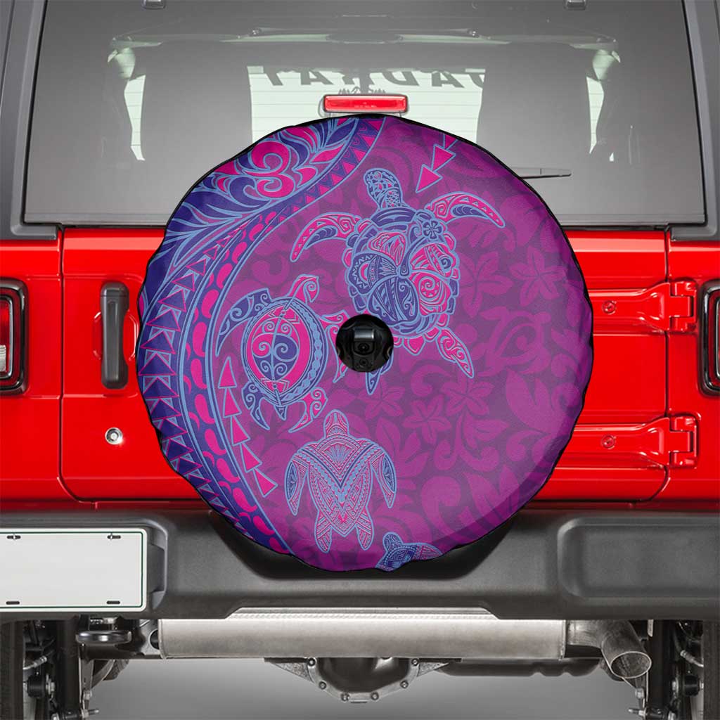 Hawaiian Turtles and Polynesian Art Tattoo Spare Tire Cover Cerise