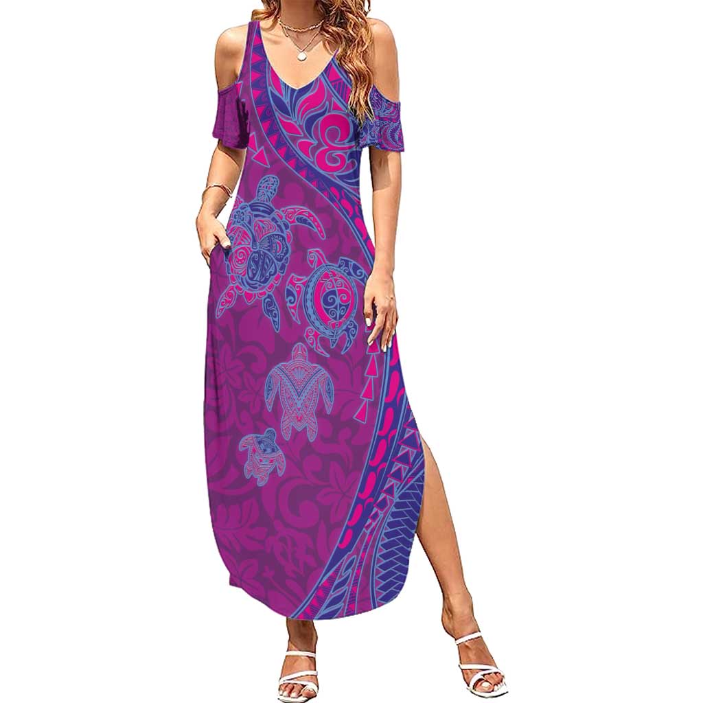 Hawaiian Turtles and Polynesian Art Tattoo Summer Maxi Dress Cerise