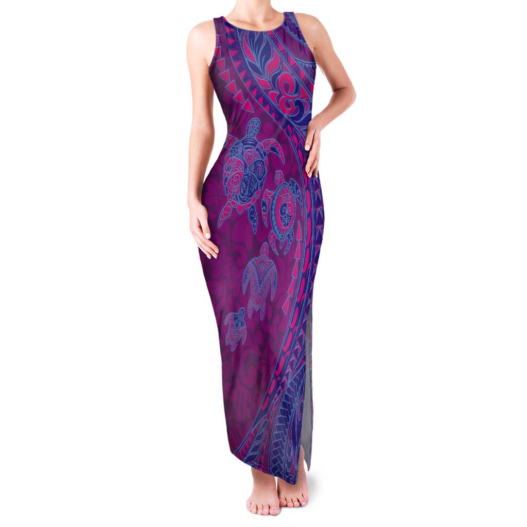 Hawaiian Turtles and Polynesian Art Tattoo Tank Maxi Dress Cerise