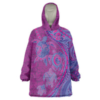 Hawaiian Turtles and Polynesian Art Tattoo Wearable Blanket Hoodie Cerise LT03 One Size Pink - Polynesian Pride