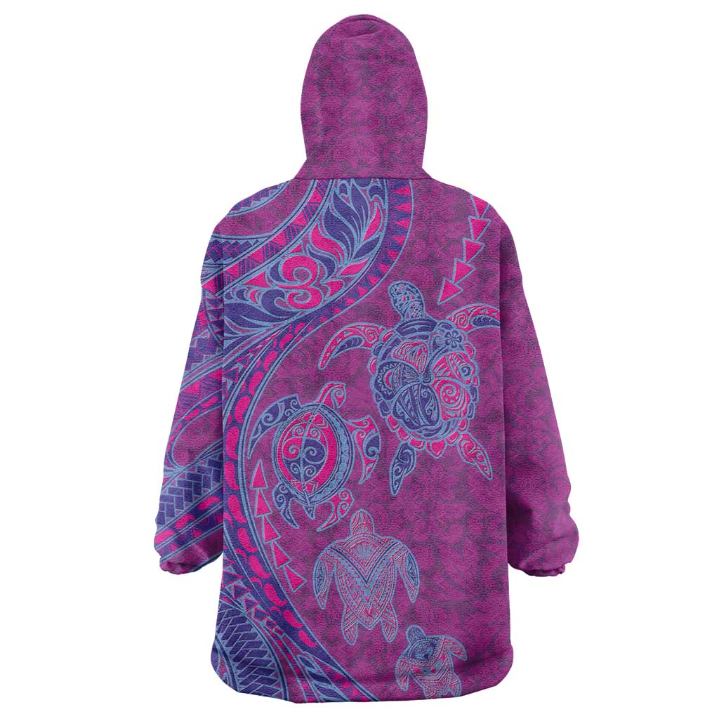 Hawaiian Turtles and Polynesian Art Tattoo Wearable Blanket Hoodie Cerise LT03 - Polynesian Pride