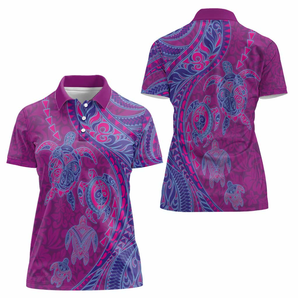 Hawaiian Turtles and Polynesian Art Tattoo Women Polo Shirt Cerise