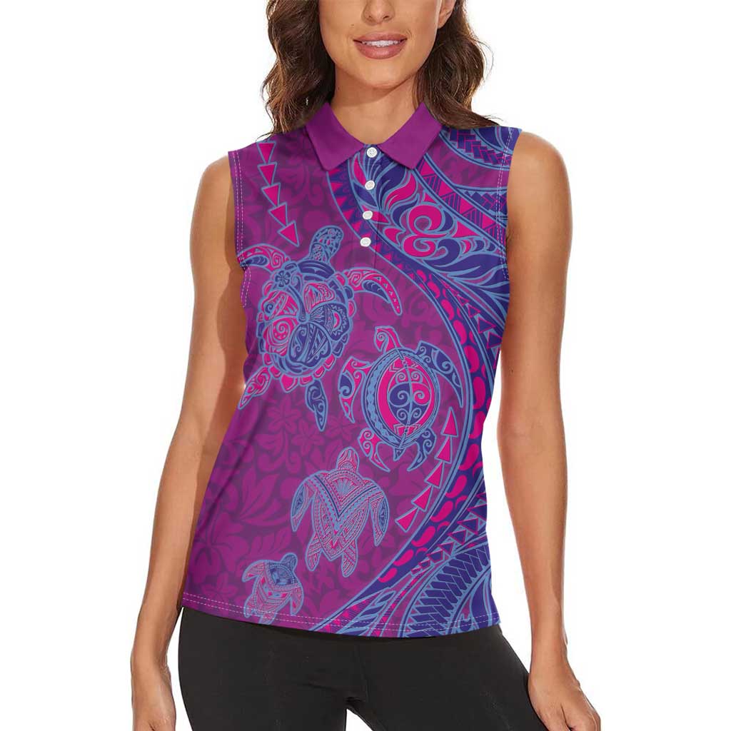 Hawaiian Turtles and Polynesian Art Tattoo Women Sleeveless Polo Shirt Cerise