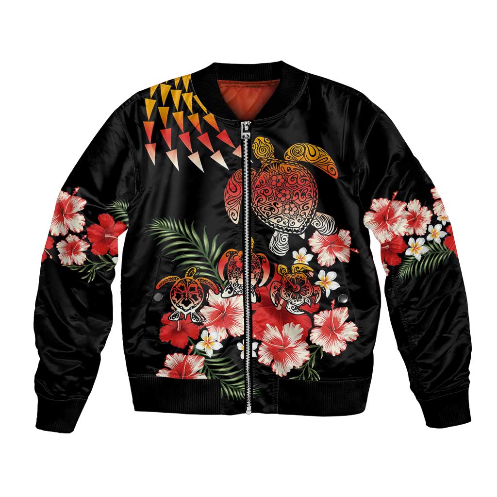 Hawaiian Hibiscus Turtle and Tropical Flower Bomber Jacket Dynamic Vibe