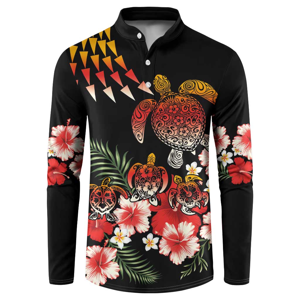 Hawaiian Hibiscus Turtle and Tropical Flower Button Sweatshirt Dynamic Vibe LT03 Black - Polynesian Pride