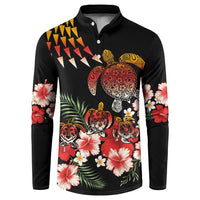 Hawaiian Hibiscus Turtle and Tropical Flower Button Sweatshirt Dynamic Vibe LT03 Black - Polynesian Pride