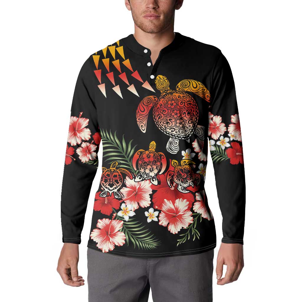 Hawaiian Hibiscus Turtle and Tropical Flower Button Sweatshirt Dynamic Vibe LT03 - Polynesian Pride