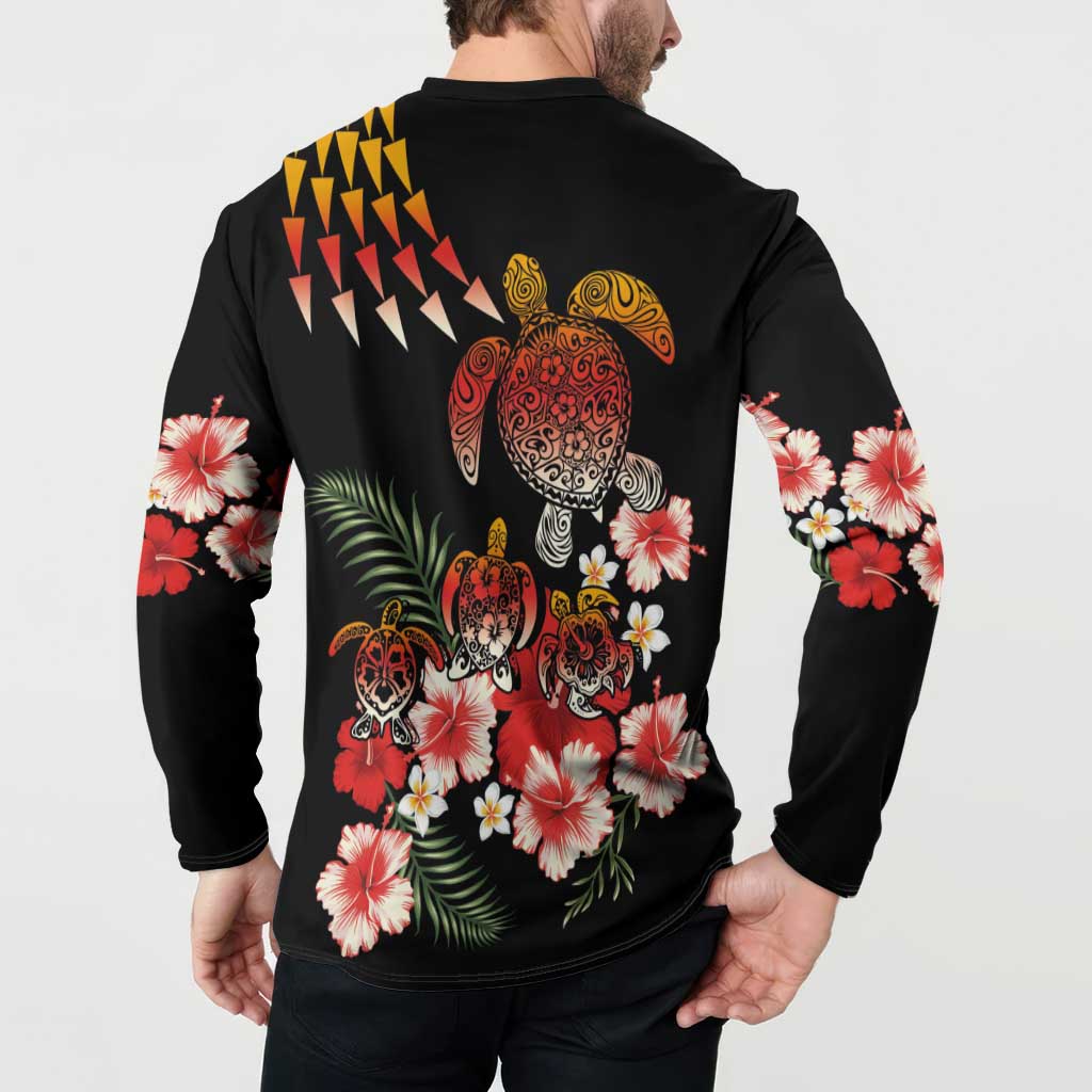 Hawaiian Hibiscus Turtle and Tropical Flower Button Sweatshirt Dynamic Vibe LT03 - Polynesian Pride