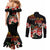 Hawaiian Hibiscus Turtle and Tropical Flower Couples Matching Mermaid Dress and Long Sleeve Button Shirt Dynamic Vibe